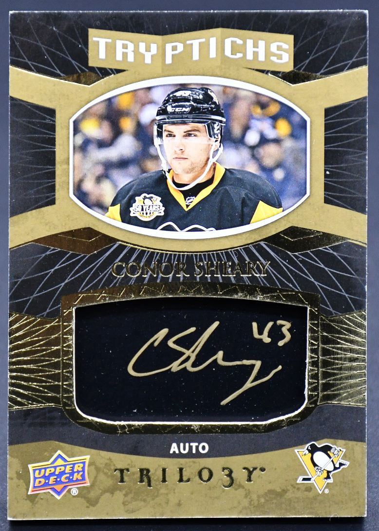 2017-18 UD Trilogy Tryptichs Auto Conor Sheary T-PEN3 Auto 033/199