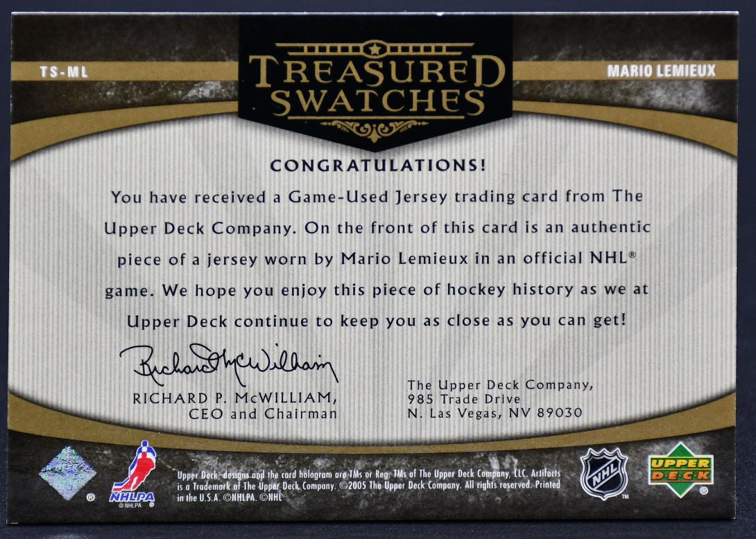 2005-06 UD Artifacts Treasured Swatches Mario Lemieux TS-ML /275 Jersey
