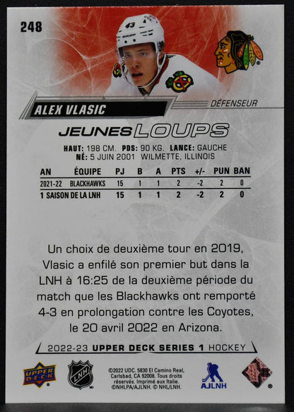 22-23 UD Series 1 Young Guns Version FranÃ§aise Alex Vlasic 248 Blackhawks RC 5128