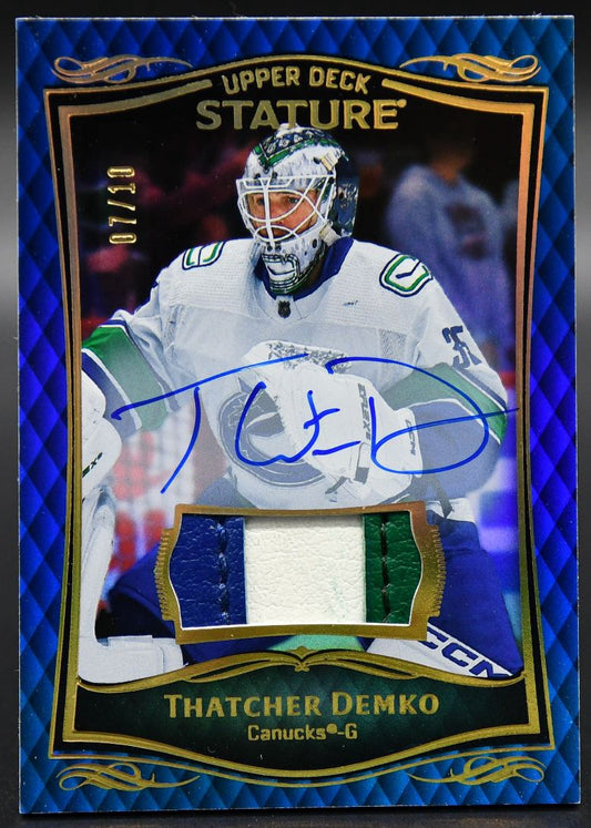 2023-24 UD Stature Thatcher Demko 6 Vancouver Canucks Auto 07/10 Goalie Pad