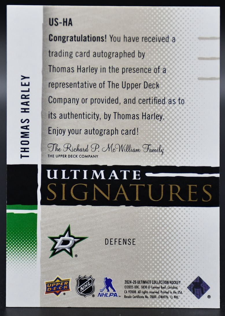 2024-25 UD Ultimate Collection Thomas Harley US-HA Dallas Stars Auto