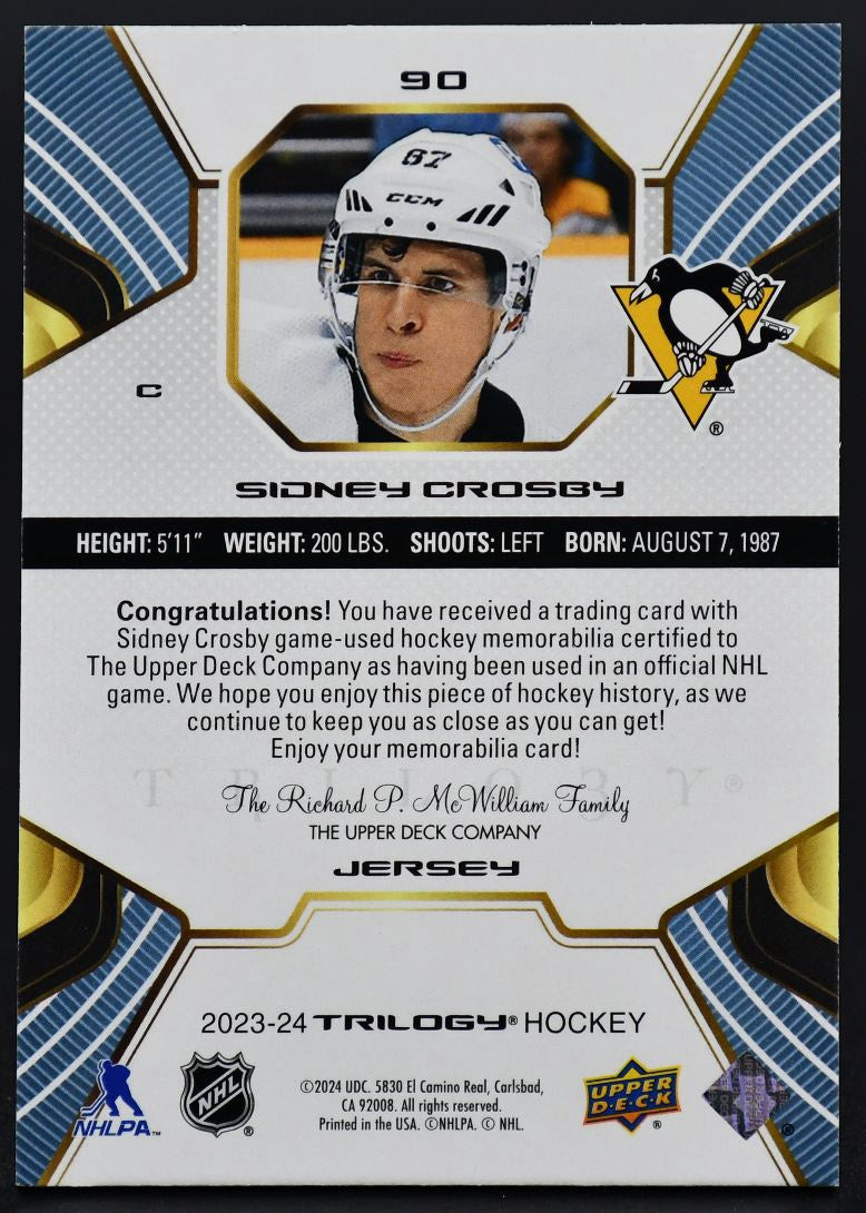 2023-24 UD Trilogy Base Jersey Sidney Crosby 90 Jersey