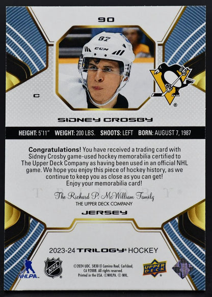 2023-24 UD Trilogy Base Jersey Sidney Crosby 90 Jersey