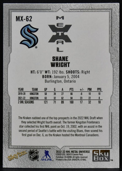 2022-23 SkyBox Metal Universe Metal-X Shane Wright MX-62 Seattle Kraken 4296