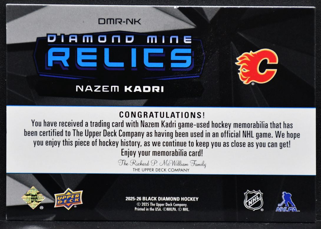 2025-26 UD Black Diamond Nazem Kadri DMR-NK Calgary Flames Jersey