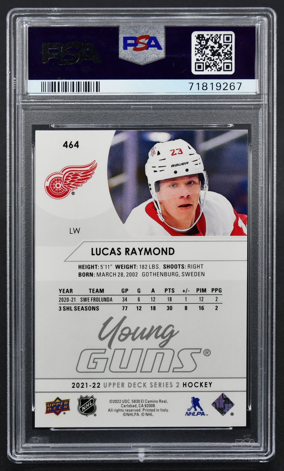 Série UD 2021-22 Young Guns Lucas Raymond 464 RC