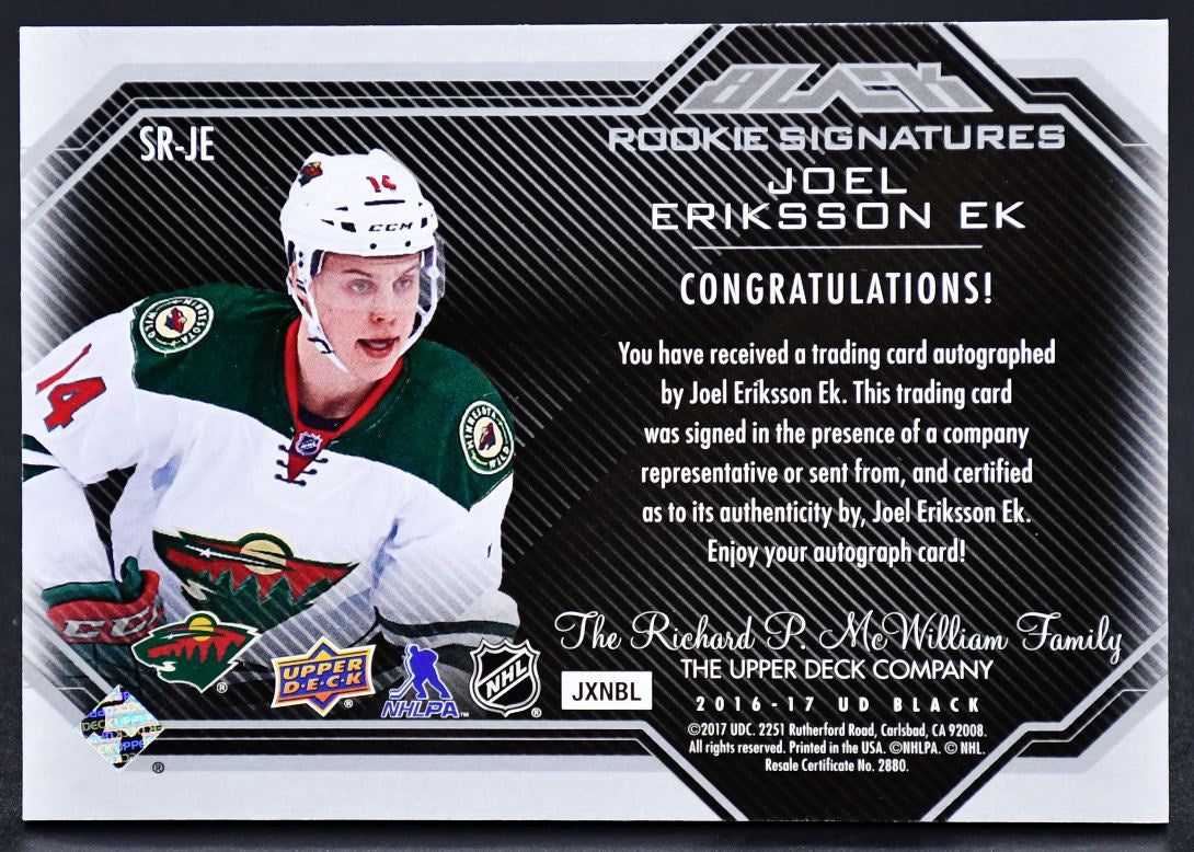 2016-17 UD Black Rookie Signature Joel Eriksson Ek SR-JE RC Auto 234/249