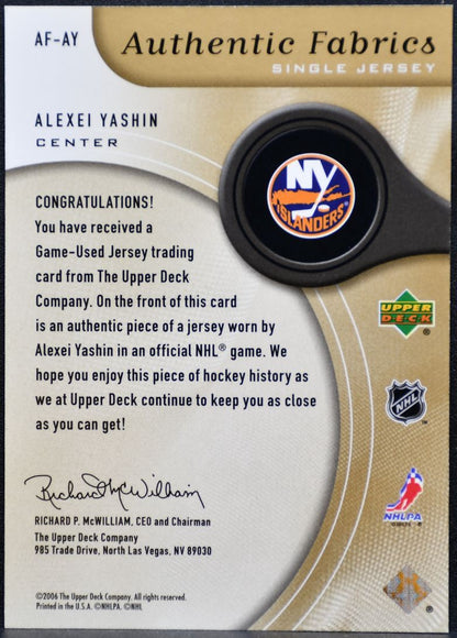 2006-07 SP Game Used Authentic Fabrics Parallel Yashin /100 Jersey 9218