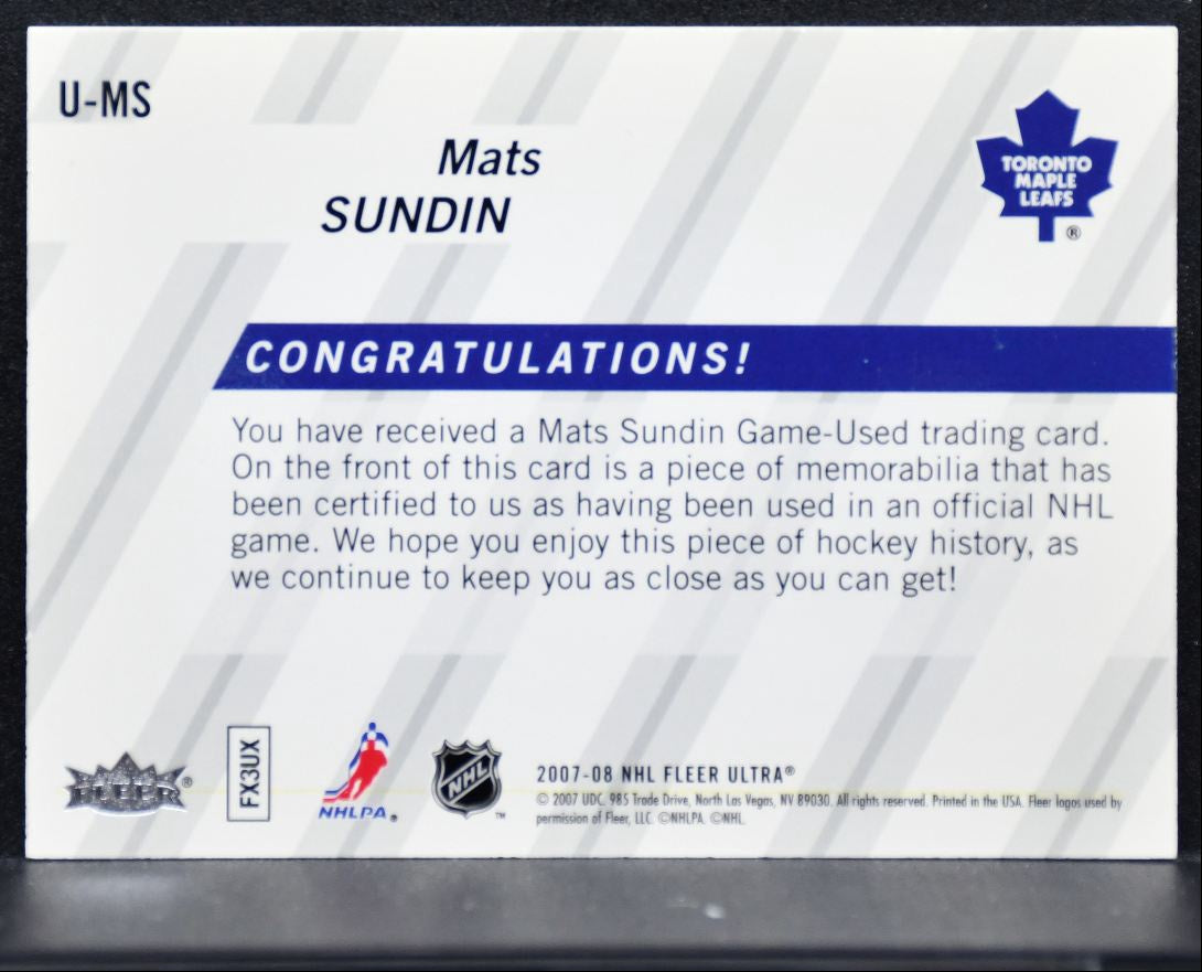 2007-08 Fleer Ultra Uniformity Mats Sundin U-MS Toronto Maple Leafs Jersey 3582