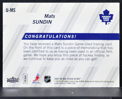 2007-08 Fleer Ultra Uniformity Mats Sundin U-MS Toronto Maple Leafs Jersey 3582