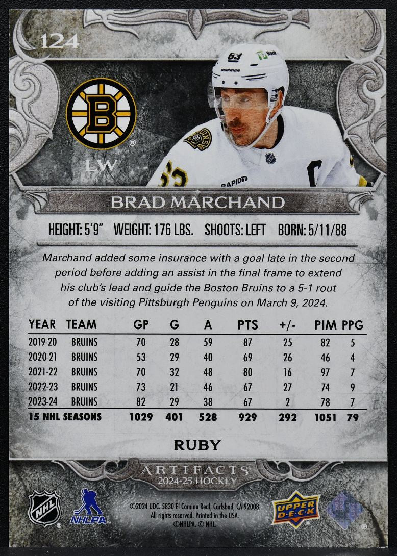 2024-25 Upper Deck Artifacts Ruby Brad Marchand 124 Boston Bruins 259/399 9423