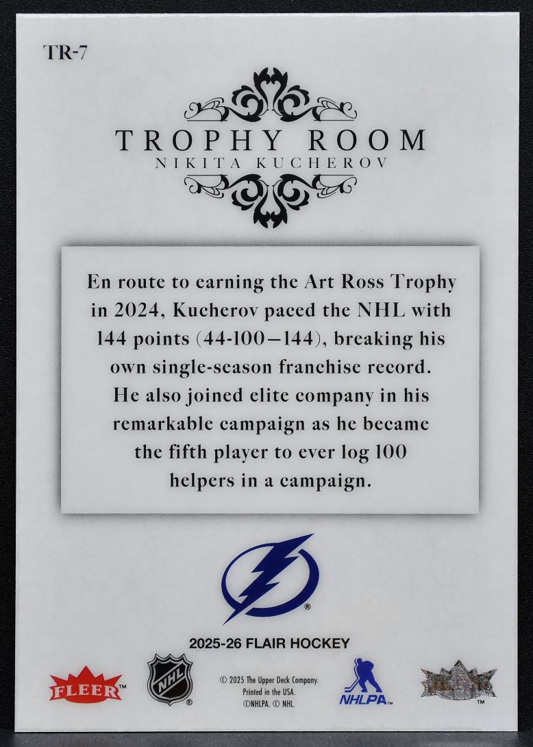 2025-26 Flair Trophy Room Nikita Kucherov TR-7 Tampa Bay Lightning 8648