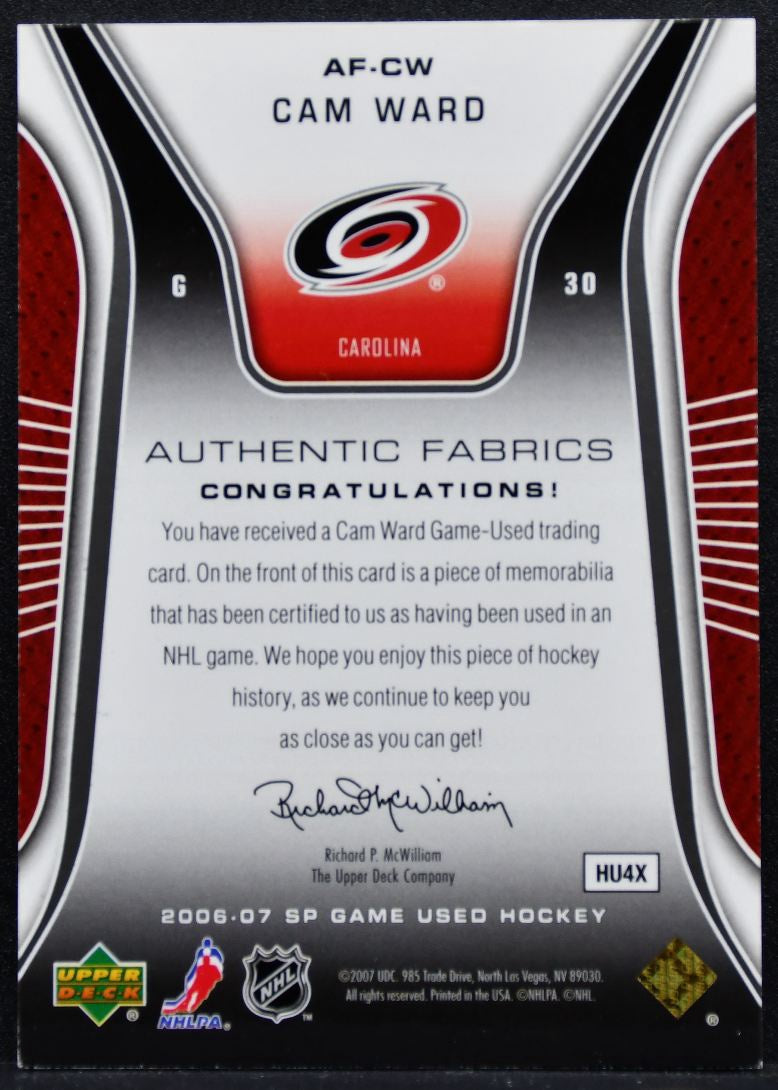 2006-07 SP Game Used Authentic Fabrics Jersey Patch Ward 18/50 Jersey 3579