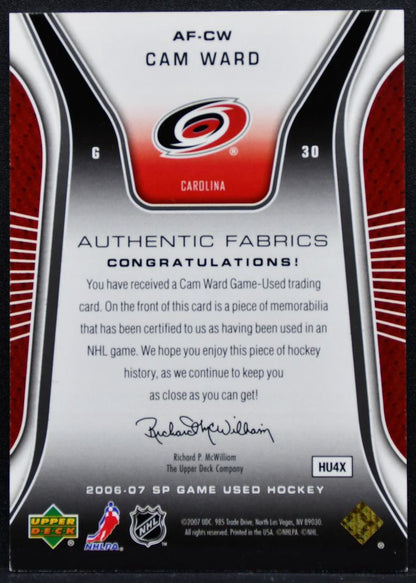 2006-07 SP Game Used Authentic Fabrics Jersey Patch Ward 18/50 Jersey 3579