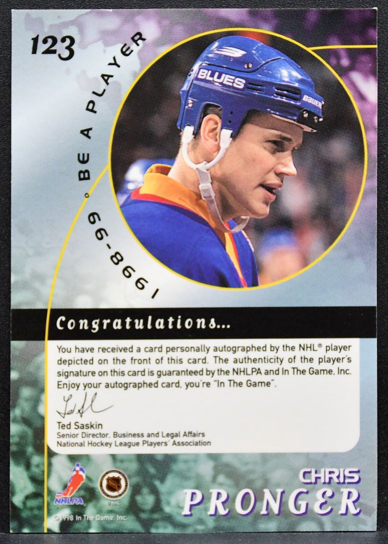 1998-99 Be a Player Autographs Chris Pronger 123 St. Louis Blues Auto 7057