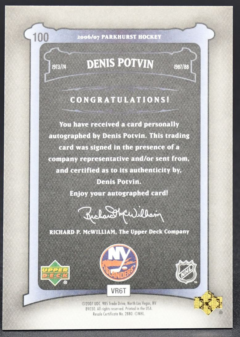 2006-07 UD Parkhurst Auto Denis Potvin 100 Auto