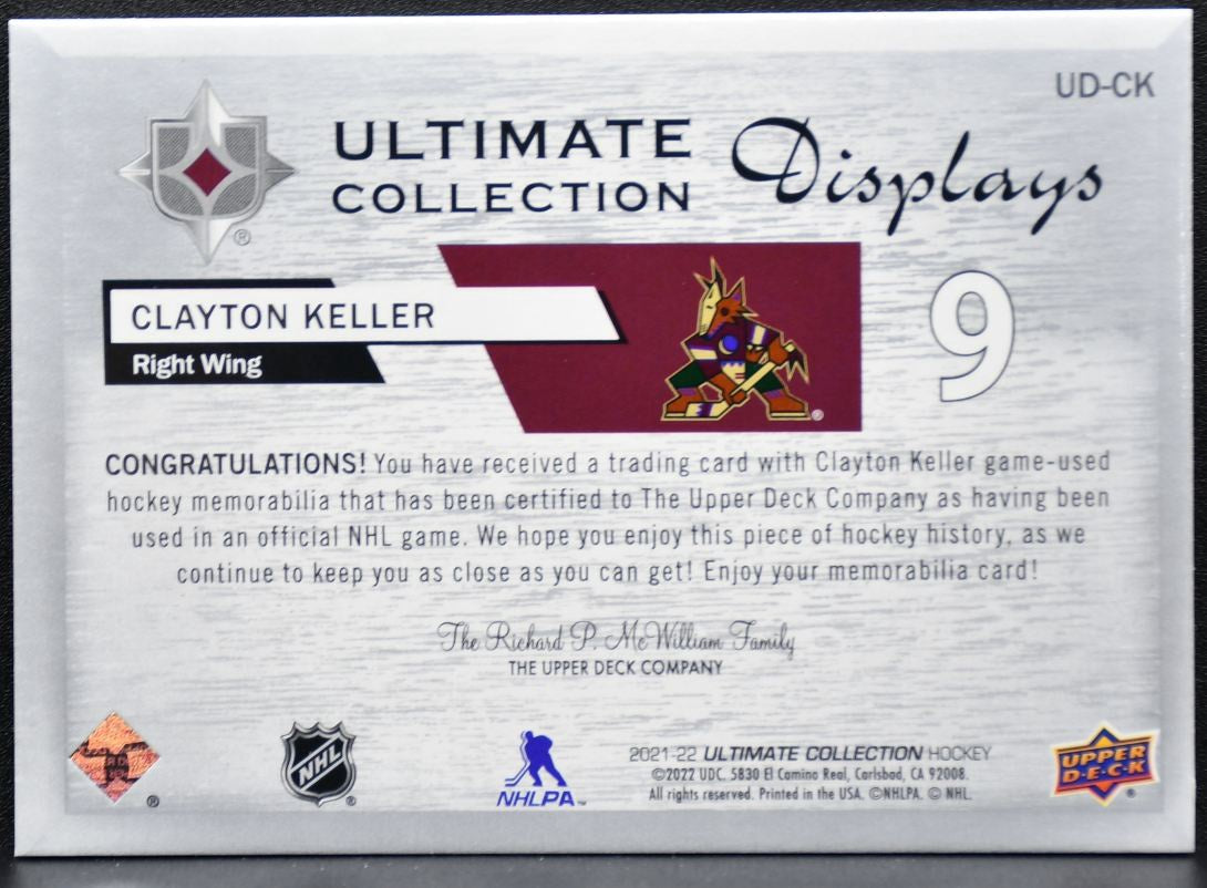 2021-22 UD Ultimate Collection Display Jersey Clayton Keller UD-CK Jersey 0826