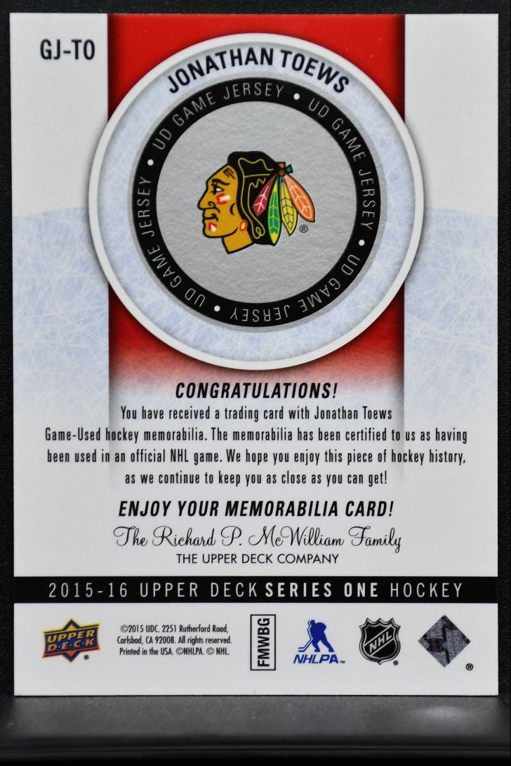 2015-16 UD Series 1 UD Game Jersey Jonathan Toews GJ-TO Jersey 8656