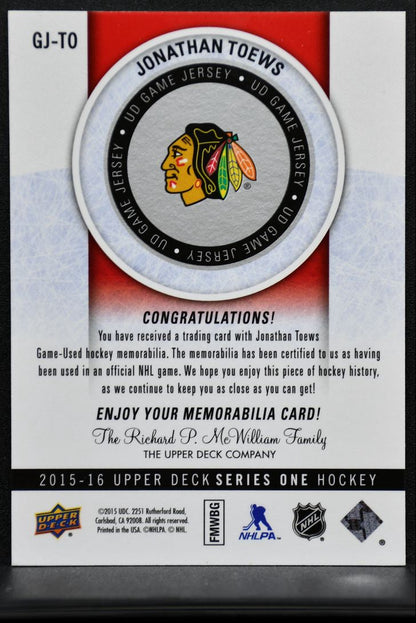 2015-16 UD Series 1 UD Game Jersey Jonathan Toews GJ-TO Jersey 8656