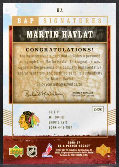 2006-07 Be A Player Signatures Havlat HA Chicago Blackhawks Auto 1338