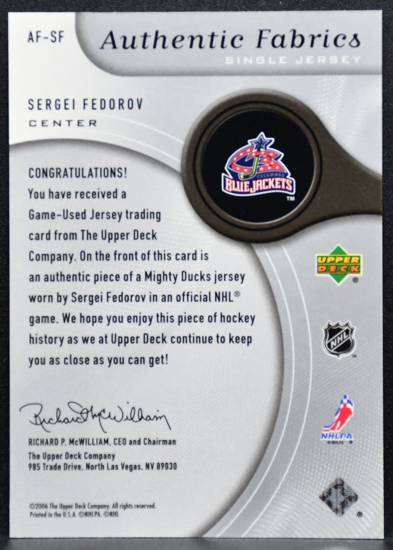 2005-06 SP Game Used Authentic Fabrics Sergei Fedorov AF-SF Jackets Jersey 4743