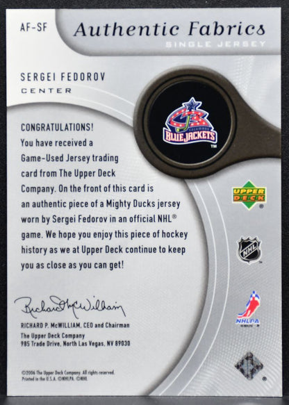 2005-06 SP Game Used Authentic Fabrics Sergei Fedorov AF-SF Jackets Jersey 4743