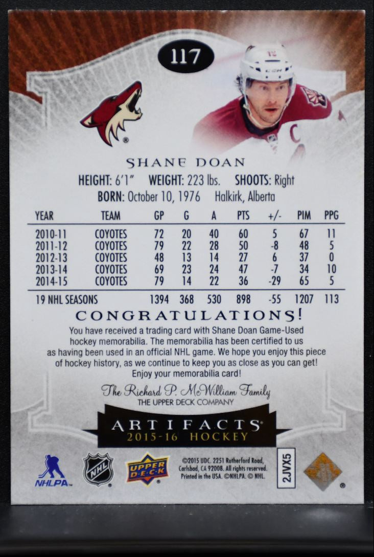2015-16 UD Artifacts Materials Silver Shane Doan 010/125 Jersey 7344