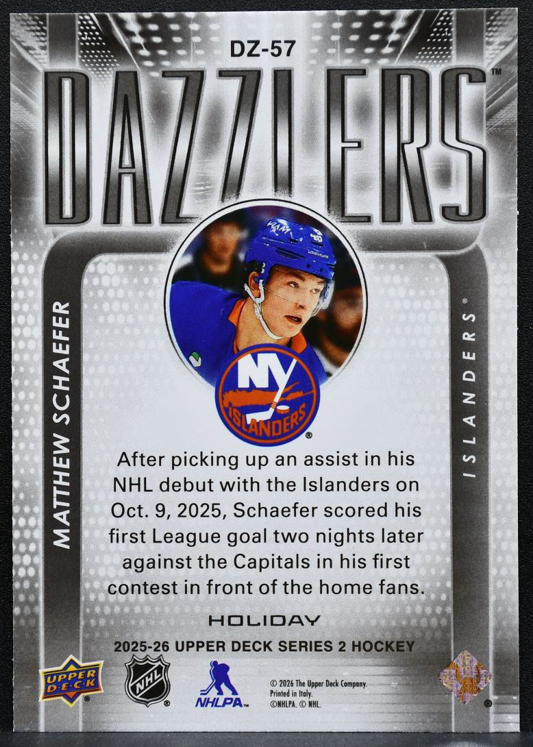 2025-26 UD Dazzlers Holiday Matthew Schaefer DZ-57 New York Islanders RC 9430
