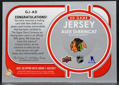 2021-22 Upper Deck Series 1 UD Game Jersey Alex DeBrincat GJ-AD Blackhawks 4206