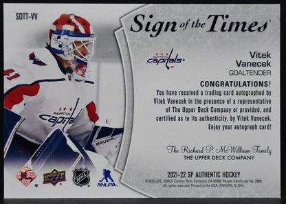 2021-22 SP Authentic Sign of the Times Vitek Vanecek SOTT-VV Capitals Auto