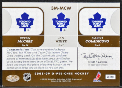 2008-09 O-Pee-Chee Materials Triple McCabe/White/Colaiacovo Jersey 9144