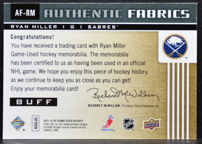 2011-12 SP Game Used Authentic Fabrics Ryan Miller Buffalo Sabres Jersey 4613