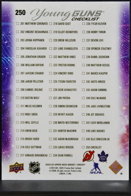 2023-24 UD S1 Young Guns Checklist Hughes / Knies Devils/Maple Leafs RC 0236