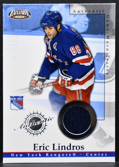 2002-03 Pacific Exclusive Jerseys Eric Lindros 17 New York Rangers Jersey 7539