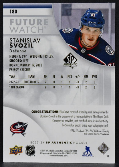 23-24 SP Authentic Future Watch Auto Svozil Columbus Blue Jackets RC Auto /999 4887