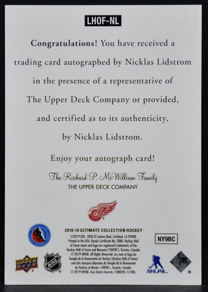 2018-19 UD Ultimate 1997 Legends HOF Signatures Nicklas Lidstrom LHOF-NL Auto