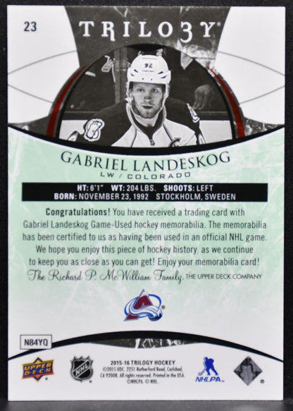2015-16 UD Trilogy Green Rainbow Foil Debut Season Landeskog 033/111 Jersey 5788