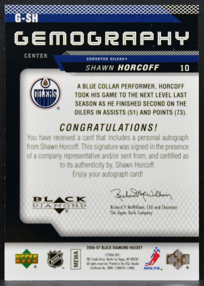 2006-07 Upper Deck Black Diamond Gemography Shawn Horcoff G-SH Oilers Auto 2601