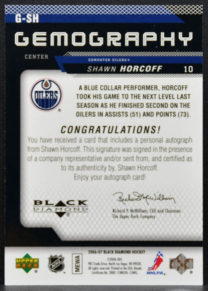 2006-07 Upper Deck Black Diamond Gemography Shawn Horcoff G-SH Oilers Auto 2601