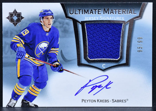 22-23 UD Ultimate Collection Material Jersey Signatures Krebs Buffalo Sabres /99 4931