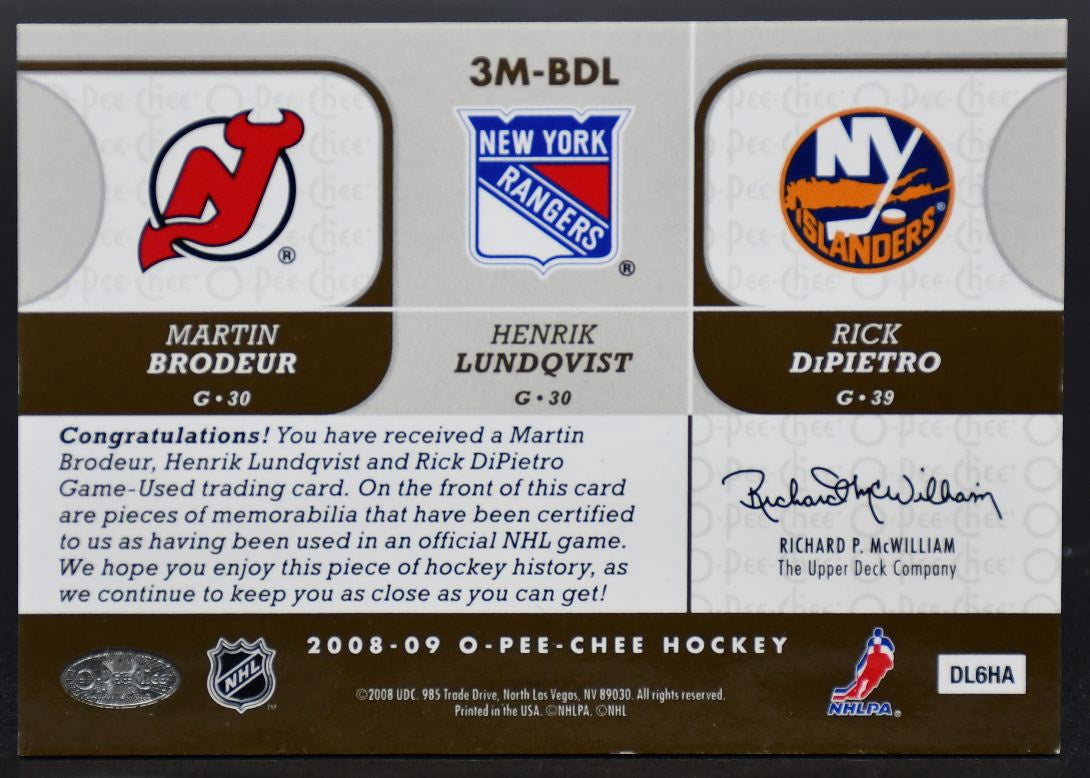 2008-09 OPC Materials Triple Brodeur/ Lundqvist / DiPietro