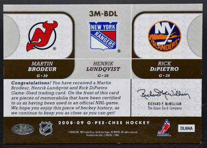 2008-09 OPC Materials Triple Brodeur/ Lundqvist / DiPietro