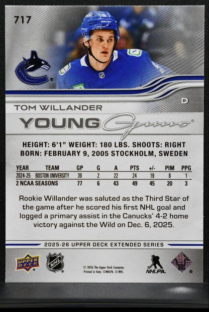 2025-26 Upper Deck Extended Series Young Guns Tom Willander 717 Canucks RC 3338