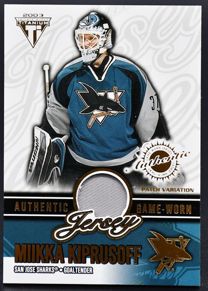 2001-02 Titanium Authentic Game-Worn Patch Kiprusoff San Jose Sharks /250 Patch