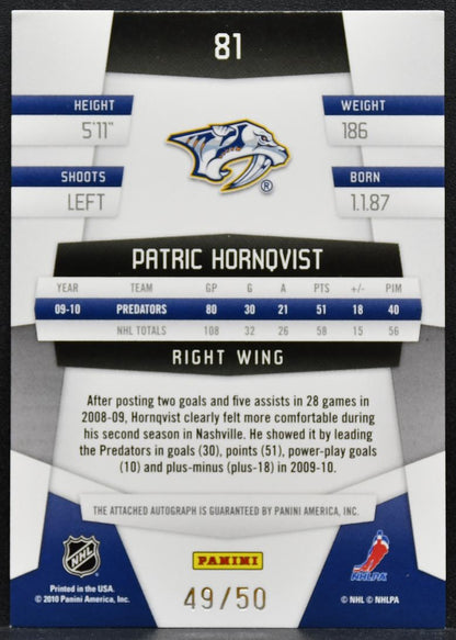 2010-11 Panini Certified Mirror Blue Hornqvist 81 Predators Auto 49/50 1345