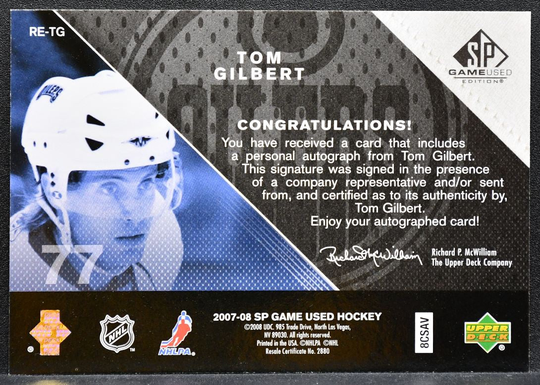 2007-08 SP Game Used Rookie Exclusives Autographs Tom Gilbert RC Auto 1731