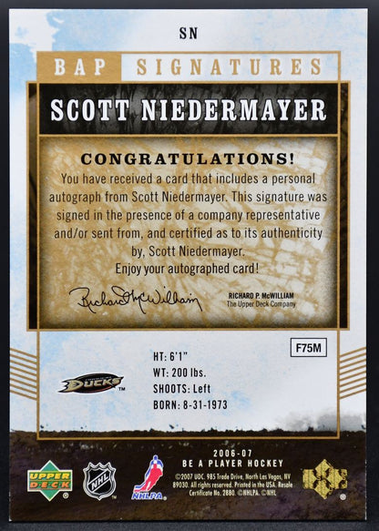 2006-07 UD Be A Player BAP Signatures Scott Niedermayer SN Auto