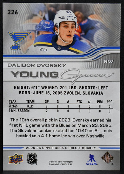 2025-26 Upper Deck Series 1 Young Guns Dalibor Dvorsky 226 St. Louis Blues RC 5494