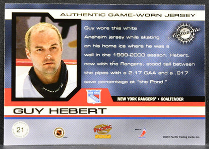 2001-02 Pacific Jerseys Guy Hebert 21 Rangers 546/760 Jersey 2495