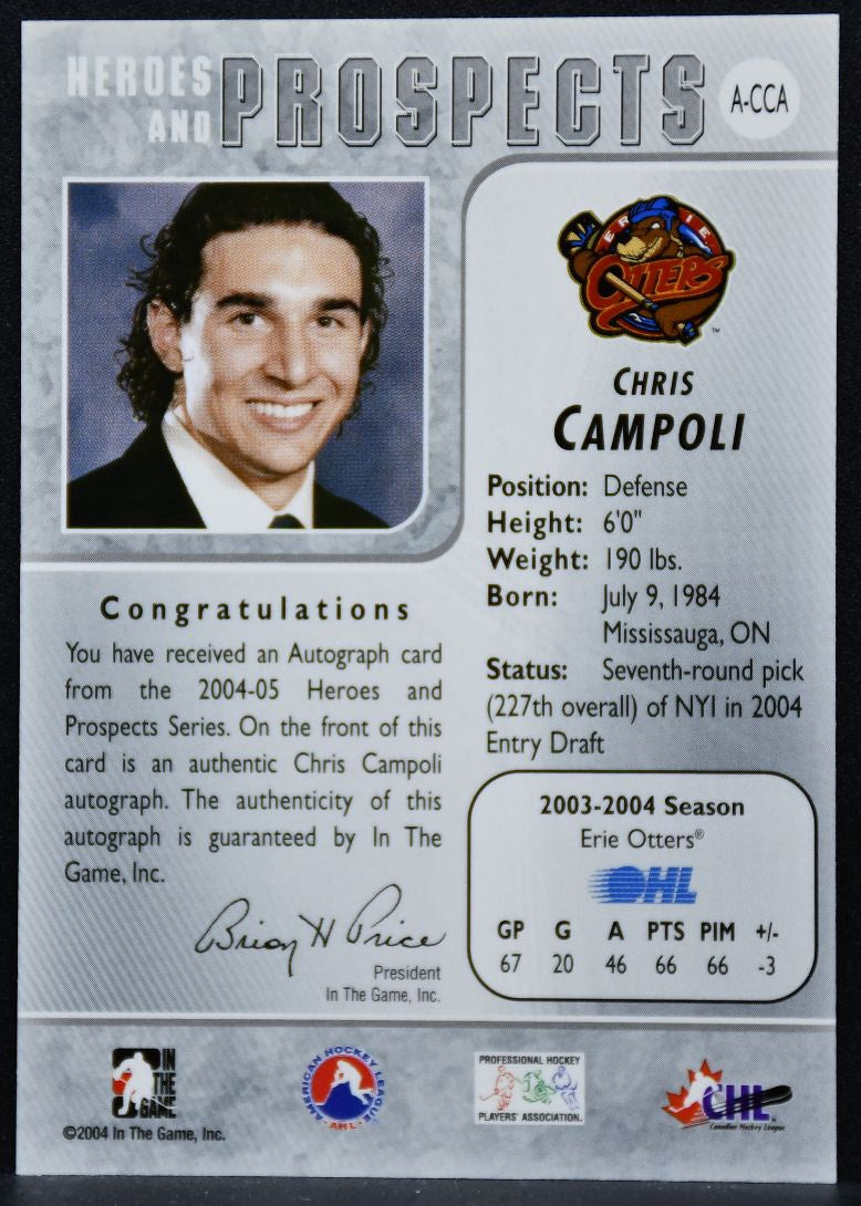 2004-05 In The Game Heroes and Prospects Autographs Campoli A-CCA Auto 4181